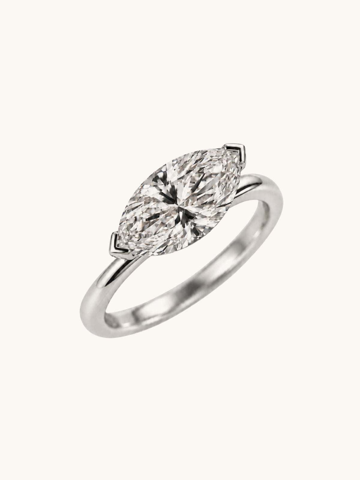 East-west marquise lab diamond ring with V prongs in 14k white gold