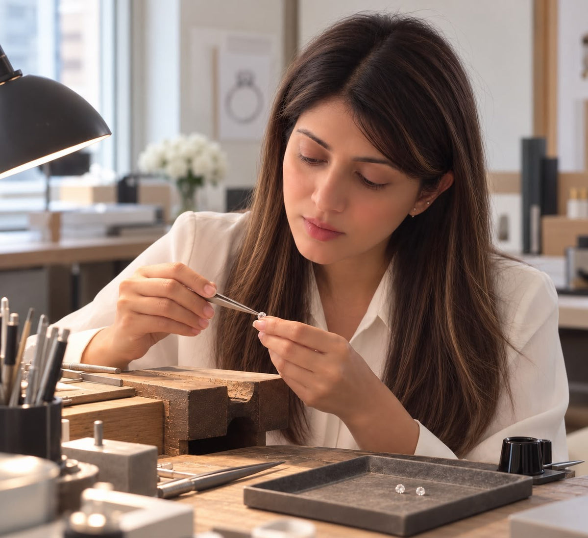 Ambika Keskar at her jeweler's bench